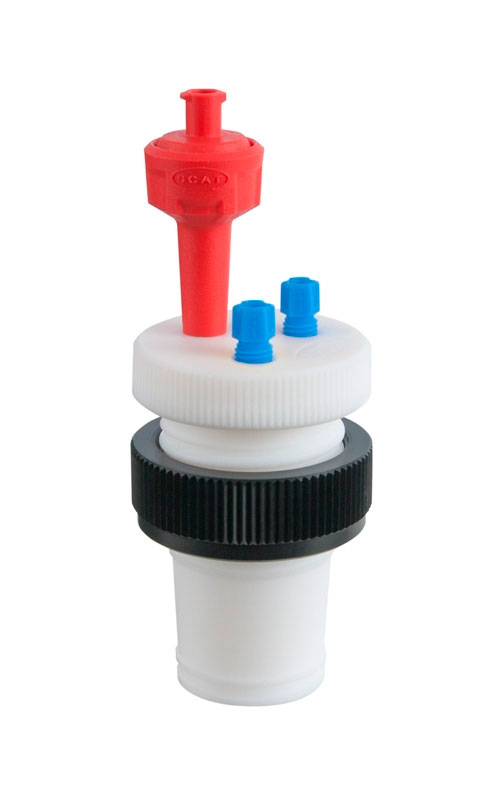Safety Caps: extracción de disolvente segura. SCAT®. Esmerilado macho 29/32. Safety Cap II, Ø 3,2 para boca esmerilada. Tomas (mm OD): 2x3,2mm (1/8')