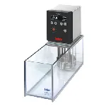 Heating baths with polycarbonate tank KISS. HUBER. Type: KISS 108A. Temp. range (ºC): (15)* 25 to 100. Heating power (kW): 2. Volume (l): 8. Opening (mm): 130x210. Depth (mm): 150. * Auxiliary cooling device required.