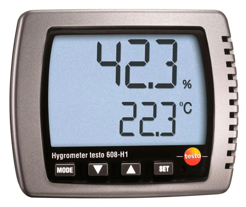 Higrómetro testo 608-H1. TESTO. Instrumento de medición de humedad/punto de rocío/ temperatura con pila, LCD, 2 líneas. Temperatura de almacenamiento -40 a +70°C. Temperatura de funcionamiento 0 a +50 °C
