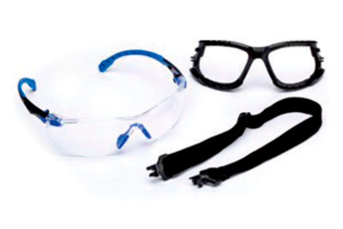 3M™ Solus™ 1000 Gafas de seguridad, montura azul/negro, recubrimiento antiempañante/antirrayaduras Scotchgard™ (K y N), lente incolora, junta y correa de espuma.