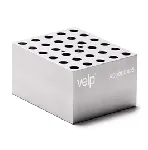 Bloque de aluminio STT-W30-D060-A Block para 30 tubos de fondo redondo de 6 mm. VELP®. Dimensiones pocillo (ØxPr., mm): 8,3x48,4. Accesorio para Termorreactor ECODryBlock System