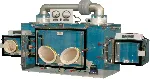 Powder handling glove box 840-PH-20 . PLAS-LABS. Inner dim. HxWxD (mm): 1181x610x762. Outer dim. HxWxD (mm): 2134 (includes transfer chamber)x762x1219