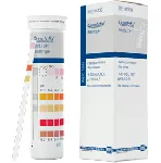 Tiras reactivas semi-cuantitativas QUANTOFIX® Nitrito / pH. MACHEREY-NAGEL. Rango de medida visual: Nitrito: 0 - 1 - 5 - 10 - 20 - 40 - 80 mg/L NO2-. pH: 6,0 - 6,4 - 6,7 - 7,0 - 7,3 - 7,6 - 7,9 - 8,2 - 8,4 - 8,6 - 8,8 - 9,0 -9,3 - 9,6. Método: Nitrito: Reacción de Griess. pH: Indicador mixto. Viraje de Color: Nitrito: blanco a rojo-violeta. pH: amarillo-naranja a violeta-rojo