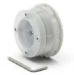 Entrada de cable con tuerca de fijación, compuesta por elementos de PP natural y un tapón ranurado de silicona negra que garantiza una sujeción hermética. Dimensiones: altura interior 36 mm, altura exterior 4 mm, Ø 86 mm. Peso (g): 185