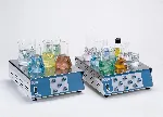 Multiple position magnetic stirrer 'Multimatic'. J.P. SELECTA. Model: MULTIMATIC 5-S. Dim. WxHxD (cm): 28x11x35. Dim. plate WxD (cm): 28x33. Max. Reg. vel. (rpm): Until 1600. Max. volume (ml): 5x600. Heater power (W): 16