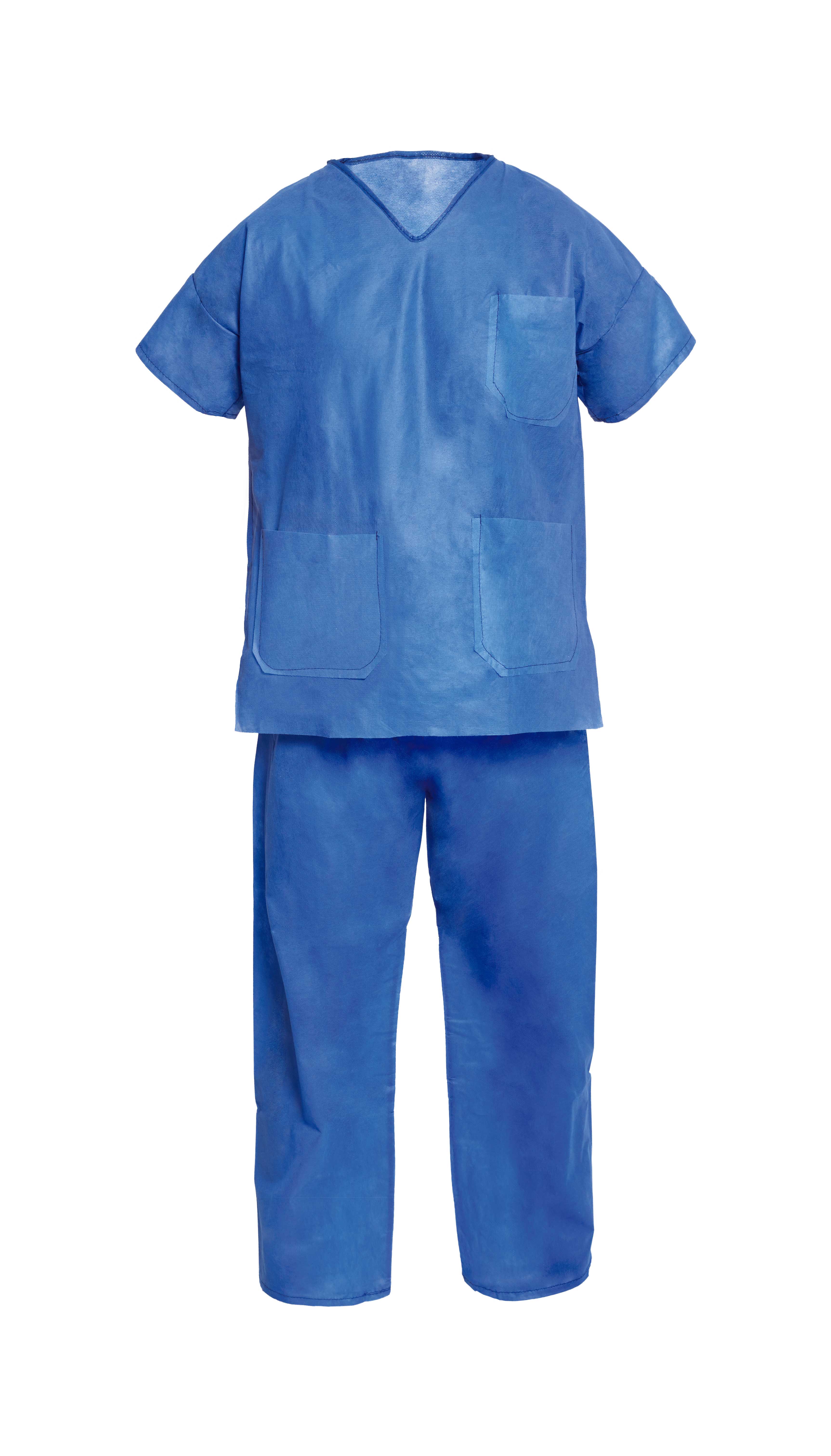 Pijama quirúrgico, NATURCARE®. Material: tejido sin tejer. Bolsillos: 3x parche. Cuello: pico. Cierre pantalón: cintas. Color: azul. Talla: L. Formato: env. individual.