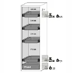 Paquete de equipamiento para armarios de seguridad para productos inflamables UNE EN 14470-1. Para modelos: S90.196.060.WDAS. ASECOS. Descripción: 3x cajón extraíble (V=4.5L), 1x cajón extraíble residuos (V=7.5L), 1x cubeto de retención (V=22.0L). Material: Plancha de acero plastificada RAL 7035