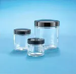 Glass bottle, capacity 60 ml, with screw cap made of baquelite. Wide mouth. Soda glass.