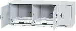 Armario para almacenamiento de productos corrosivos (ácidos y bases). ASECOS. Modelo: SL.060.140.UB.3T. Construcción armario: Bajo, 3 puertas. Color cuerpo: Gris claro. Equipamiento: Cuerpo sin equipamiento interior, con 3 puertas batientes. Carga máx. (kg): 100. Dim. AnxAlxPr (mm): 1400x600x570. Peso (Kg): 80