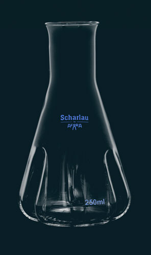 Erlenmeyer flask narrow neck. Capacity (ml): 250. With 3 baffle indents.
