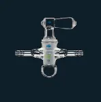 Llave de vidrio para vacío, dos ramas, macho hueco. SCHARLAU. Ø paso (mm): 8. Ø externo olivas (mm): 12