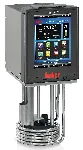 Cooling bath thermostat CC-E HUBER. Temp. range (ºC): (-30)* 25 to 200. T. Stability (ºC): ±0,02. Heating power (kW): 2. Dim. HxWxD (mm): 315x132x159. Immersion depth (mm): 150. * Auxiliary cooling device required