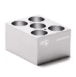 Bloque de aluminio CCT-W05-V500-A Block para 5 tubos de centrífuga cónicos de 50 mL. VELP®. Dimensiones pocillo (ØxPr., mm): 29x47,6. Accesorio para Termorreactor ECODryBlock System