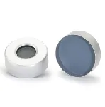 Cápsulas para viales ND20, con agujero, Headspace Standard, plateada, con revestimiento: gris butílico / PTFE transparente