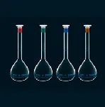 Volumetric flask with green neck, Class A, 100ml, with PE stopper, lot number and certificate of conformity