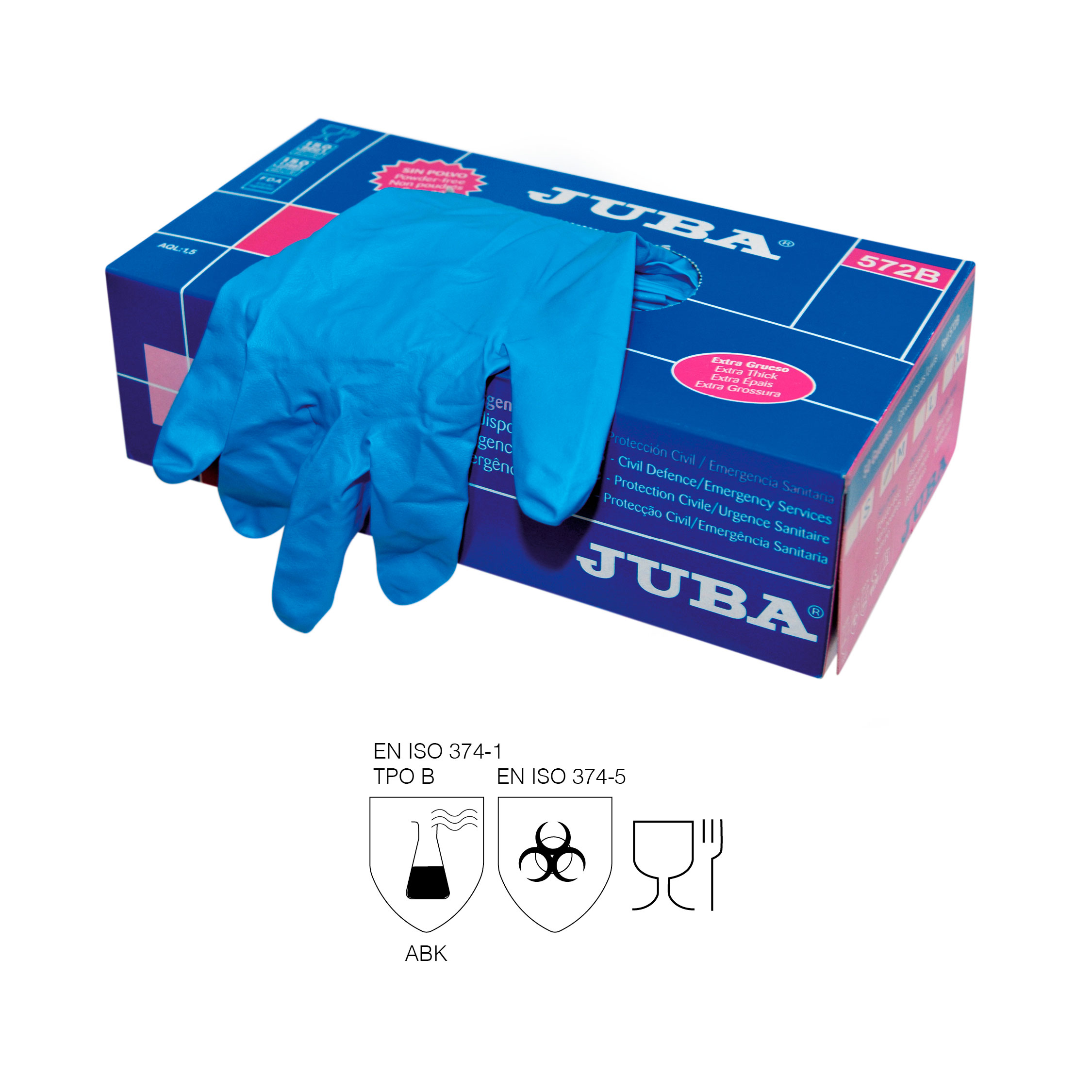 Disposable nitrile glove without powder. Blue colour. Size S