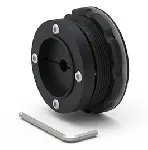 Entrada de cable antiestática con tuerca de fijación, fabricada en polietileno negro conductivo (PE-ESD) y silicona negra. Incluye tapón ranurado para cierre hermético. Dimensiones: altura interior 36 mm, altura exterior 4 mm, Ø 86 mm. Peso (g): 185