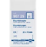 Papeles reactivos de dipiridilo para determinaciones cualitativas. MACHEREY-NAGEL. Detección de: Iones hierro(II) (Fe2+). Presentación: Caja con 200 tiras, 20 x 70 mm. Límite de detección: 2 mg/L Fe2+. GHS: No