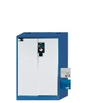 Environmental cabinet. ASECOS. Model: E.140.095. Body colour/ door colour: Gentian blue/ Light grey. Equipment: Interior equipment with 2 x tray shelves and 1 x bottom collecting sump (galvanised sheet steel). Max. load (kg): 300. Dim. HxWxD (mm): 950x1400x500. Weight (Kg): 51