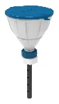 White funnel 'ARNOLD' with ball-valve and lid, V2.0, PE-HD, with lance (220 mm), splash guard and removable sieve, funnel Ø 200 mm. Thread size: S65. SCAT®. Safety funnels with ball valve