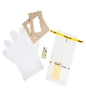 Meat and carcass sampling kit. WHIRL-PAK®. Contains: A pair of size large sterile polyethylene gloves, 25 ml buffered peptone water, a Speci-Sponge® bag, and two disposable sterile templates, one for meat carcasses (10 x 10 cm) and one for poultry (5 x 10 cm)