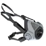 Half rubber mask, model 620 N. Approved acc. EN 140 with quick adjustable rubber harness, 2 exhalation valves and standard thread connector acc. EN 148-1. BARIKOS