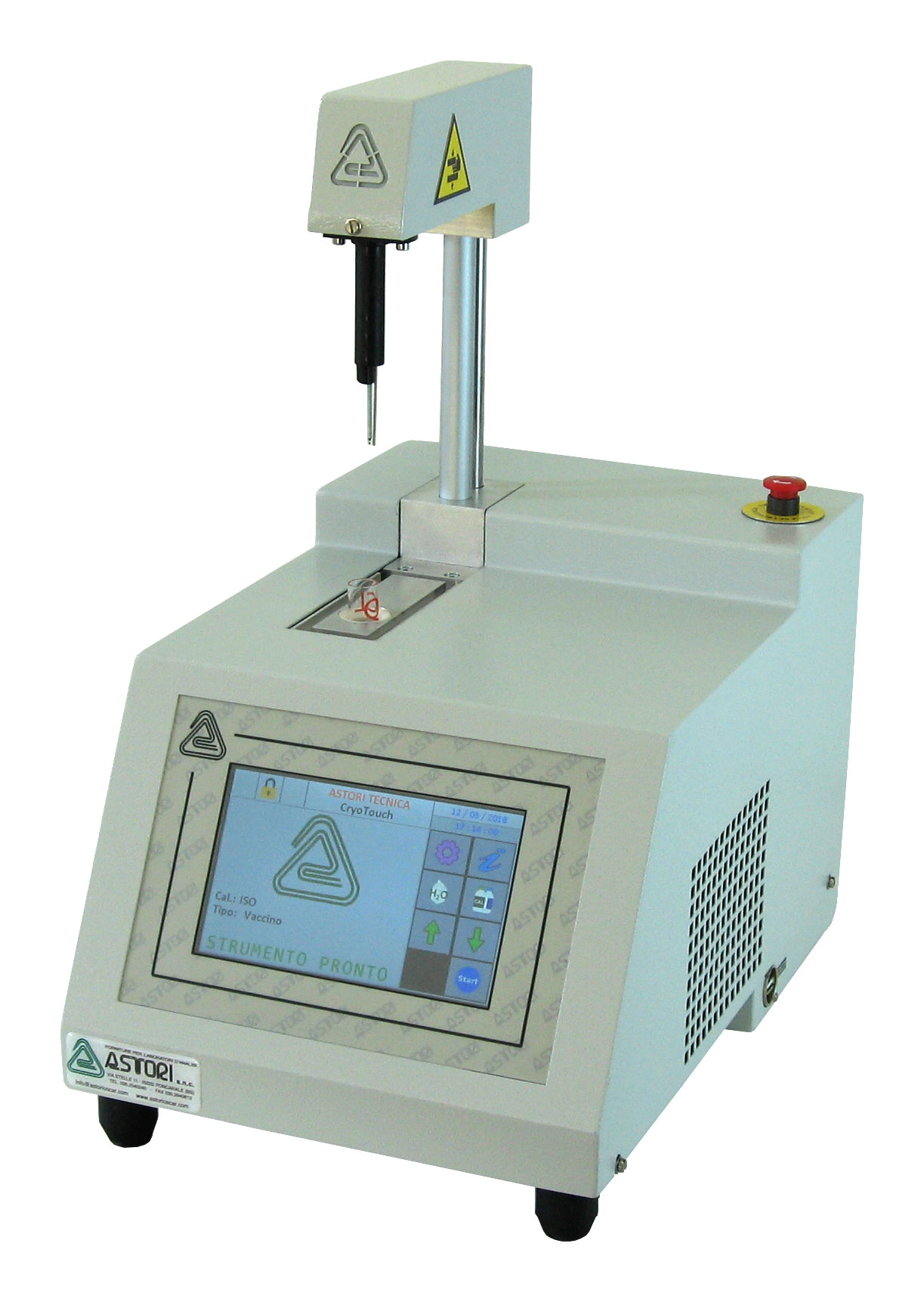 CryoTouch 1 automatic cryoscoper with ''lactose-free'' function. ASTORI TECNICA. Number of samples: 1. Sample volume (ml): 2 or 2.5. Resolution (ºC): ±0.0005. Reproducibility (ºC): ±0.0025 (bovine milk). Dim. WxHxD (mm): 285x360x485 (with head down). Weight (kg): 16.1.Supplied with a 'starter-kit' including a box of glass sample tubes, a tube-holder, 3 calibration standards and a cooling liquid bottle.