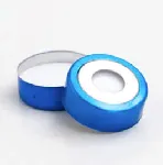  White PTFE/White Silicone Septa, 20mm Crimp-top Blue Magnetic Aluminum Cap, 8mm Centre Hole