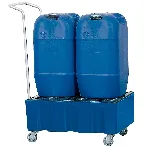 PE retention tray with movable PE grid. ASECOS. Capacity: 2 drums of 60 l. Dim. HxWxD (mm): 725x330x525