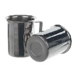 Stainless steel tall cup with handle, curved rim and spout. COMECTA. Cap. (mL): 250. Subdivision (ml): No. Ø ext. (mm): 72. Height (mm): 84
