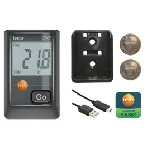 Testo 174T temperature data logger with USB 2.0 interface, PC software. TESTO. Measuring range: -30 to +70 °C. Resolution: 0.1 °C. Accuracy: ±0.5 °C.  Includes wall bracket, batteries (2 x CR2032 lithium) and test report