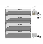 Paquete de equipamiento para armarios de seguridad para productos inflamables UNE EN 14470-1. Para modelos: S90.129.120.WDAS. ASECOS. Descripción: 3x bandeja tipo cubeta (V=33.0L), 1x cubeto de retención (V=33.0L). Material: PP gris