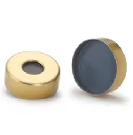 Cápsulas para viales ND20, con agujero, Headspace Magnetic, oro, con revestimiento: gris butílico / PTFE transparente