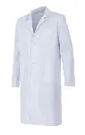 Lab Coat for men white. Size: 50. t has long-sleeves and is made of 65% polyester and 35% cotton. With two lower pockets and one upper pocket, and a lapel.It has a belt on the back and closes with buttons