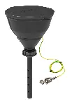 Black Arnold V2.0 funnel, with ball-valve and lid, PE-HD electrostatic conductive. Splash guard and removable sieve. Funnel Ø 200 mm. Thread size: S55. SCAT®. Safety funnels with ball valve