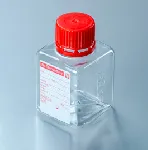 Sterile PET Bottle, narrow neck with thiosulfate for water sampling. Capacity (mL): 125. Material: PET body, HDPE cap. Cap diameter (mm): 35. Mouth diameter (mm): 31. Colour: transparent body, red cap. Sodium Thiosulfate concentration (mg/L): 20.