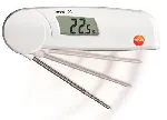 Compact  thermometers for the food sector. TESTO. Testo 103 is the smallest folding thermometer of its class. Measuring range: -30 to +220 °C. Accurancy: ±0.5 °C. Length probe (mm): 75