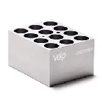 Bloque de aluminio VLS-W12-D190-A Block para 12 viales de 19 mm. VELP®. Dimensiones pocillo (ØxPr., mm): 19,7x45. Accesorio para Termorreactor ECODryBlock System