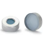 Cápsulas para viales ND20, con agujero, Headspace Standard, plateada, con revestimiento de silicona trans azul / PTFE blanco