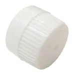 White polypropylene cap without liner and without septum. Pilfer 28 bottle caps. Narrow neck flasks