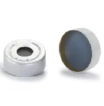 Cápsulas para viales ND20, con agujero, Headspace Pressure Release, plateada, con revestimiento de gris butílico / PTFE transparente