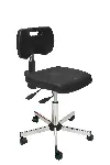Polyurethane asynchronous chair with chromed steel foot. Branches: Casters. Adjustable seat: Yes, in height and tilt. Footrest: No. Seat height (mm): 460-590. Colour: Black. Cleanroom: No. KANGO. Standard range. Ergonomic laboratory chairs and stools