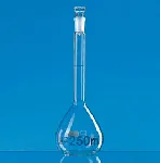 Volumetric flasks, class A, glass stopper, serial num. and conformity certified