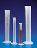 Blue graduated measuring cylinders, tall form, polypropylene