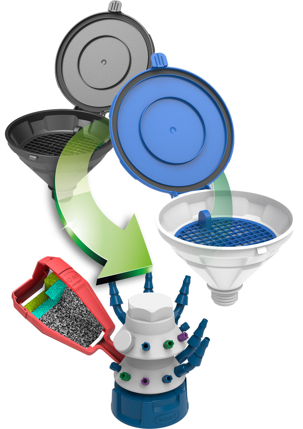 WASTE CONTAINERS, SAFETY FUNNELS AND CAPS