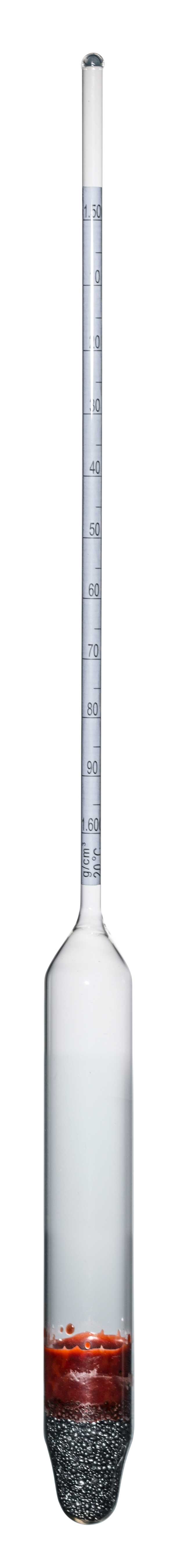 Precision hydrometers, total range 0,100g/cm3, without thermometer, length 300mm