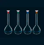 Volumetric flasks with coloured neck, A class, with PE tap, lot number and conformity certificate