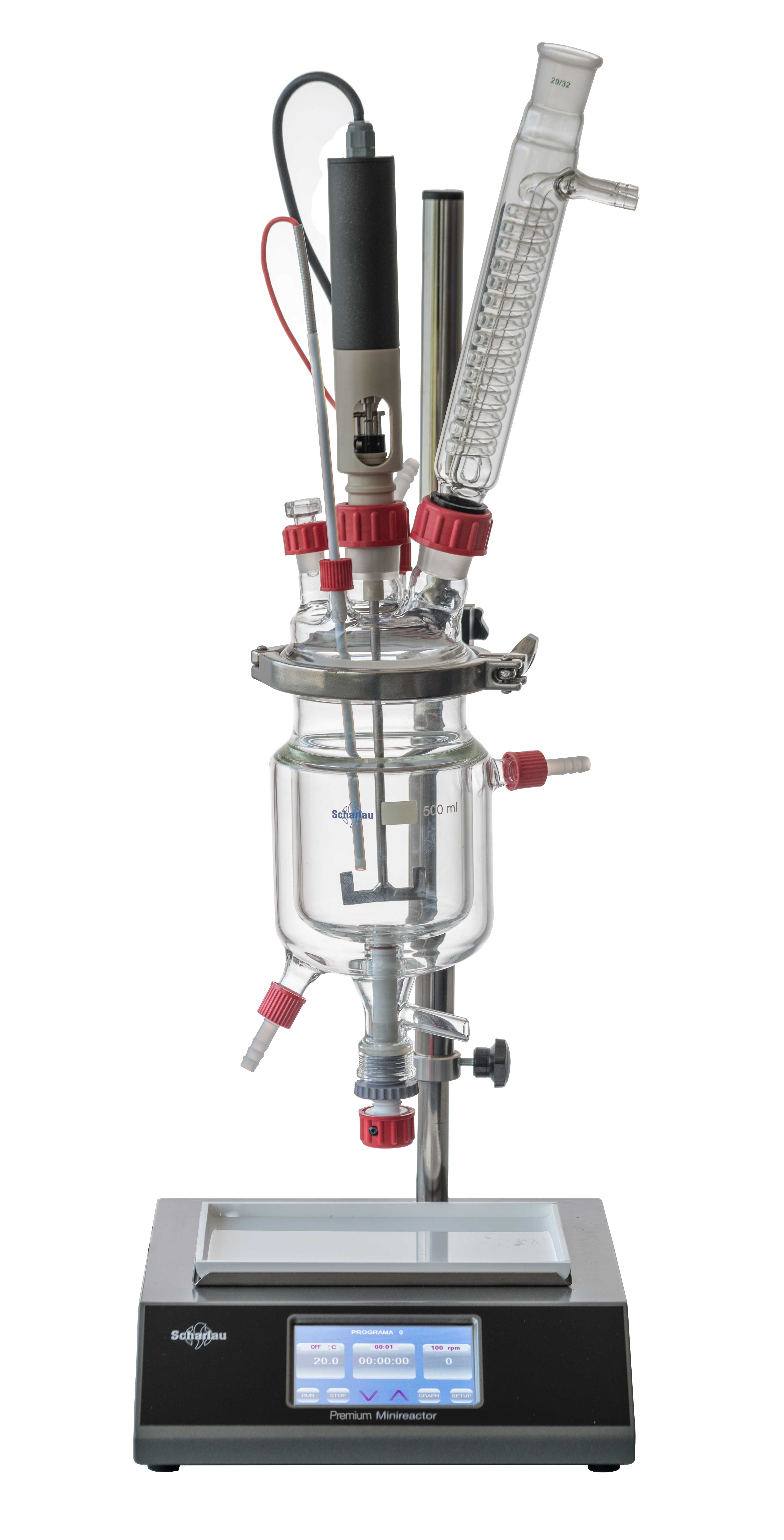 Minireactor Premium compacto para síntesis en fase líquida con agitación mecánica y reactor encamisado