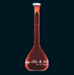 Volumetric flasks, amber glass, class A, PE stopper, serial number and conformity certified