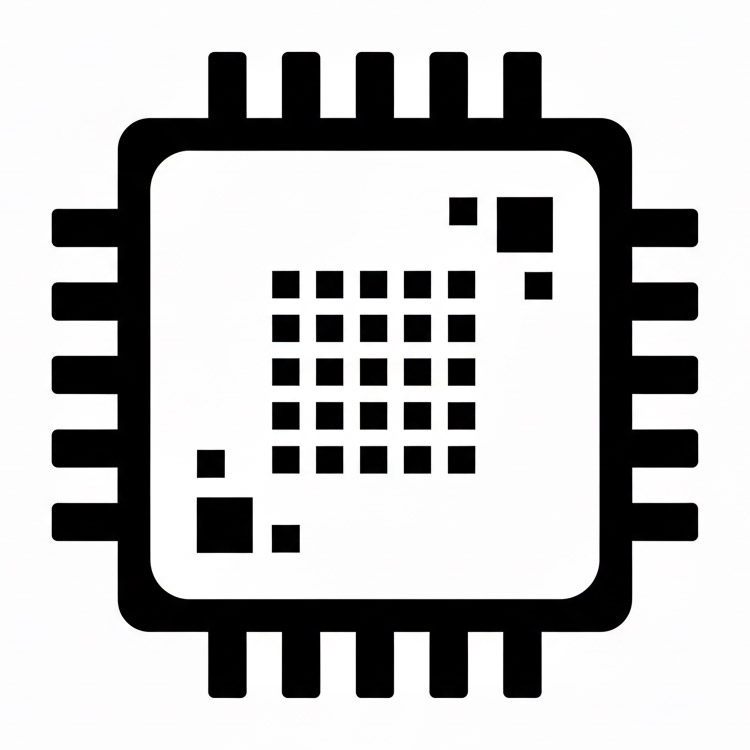 Símbolo negro de microchip con circuitos integrados